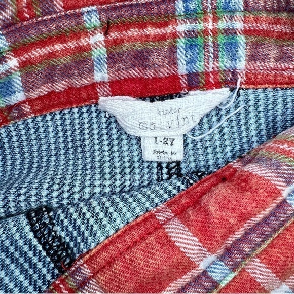 Mo:Vint Striped Toddler Overalls with Plaid Lining - Picture 3 of 5